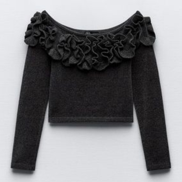 NEW ZARA RUFFLED CHENILLE CROP TOP - Picture 4 of 7